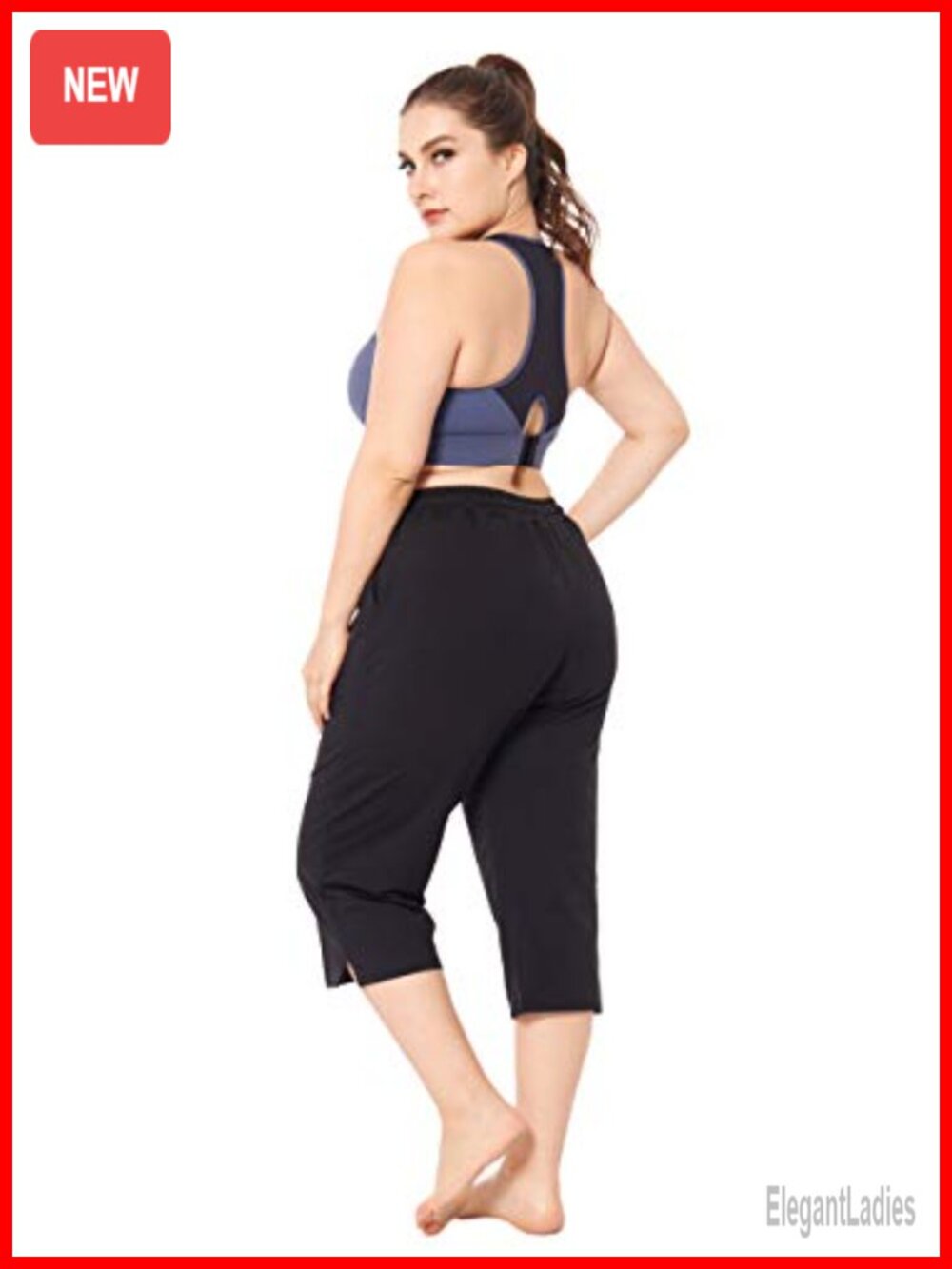 Plus Size Active Yoga Indoor Jersey Capri Walking Crop Pants with Pockets - Picture 4 of 6